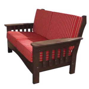 Barrier Island Loveseat with red striped cushions.