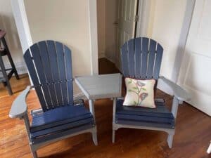 Adirondack settee in blue and gray.