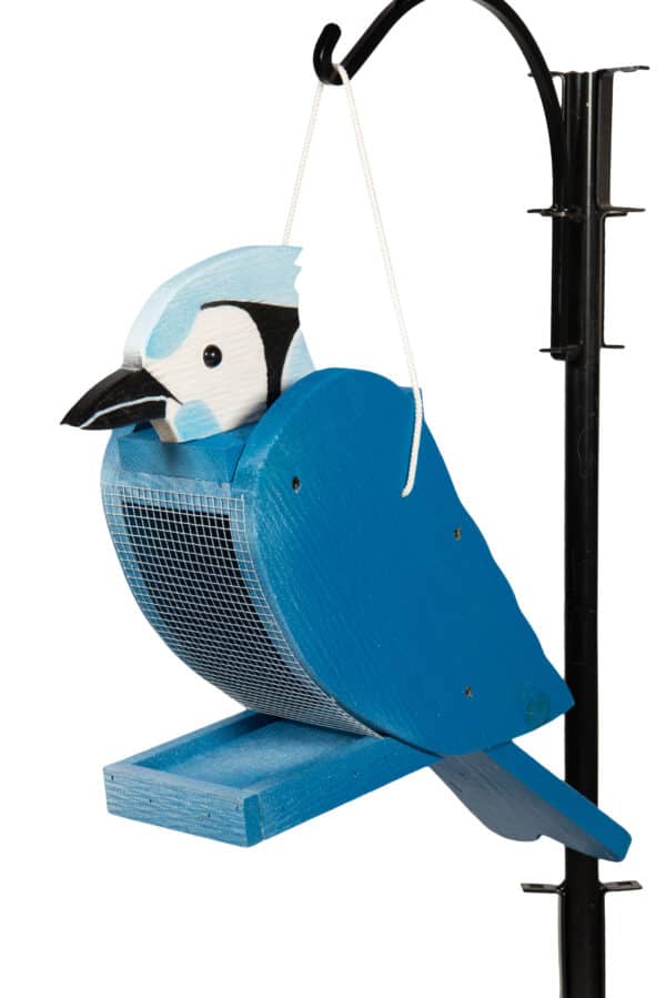 Bird feeder that looks like a blue jay.