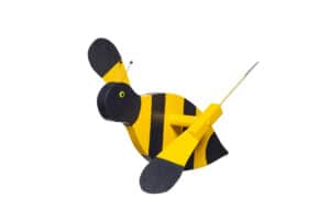 A wind spinner that looks like a bumblebee.