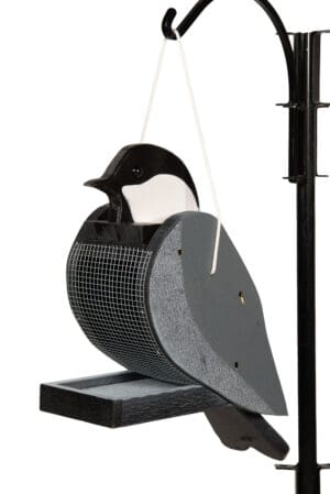 Bird feeder that looks like a chickadee.