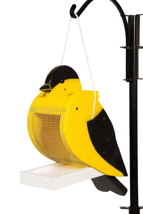 Bird feeder that looks like an gold finch.