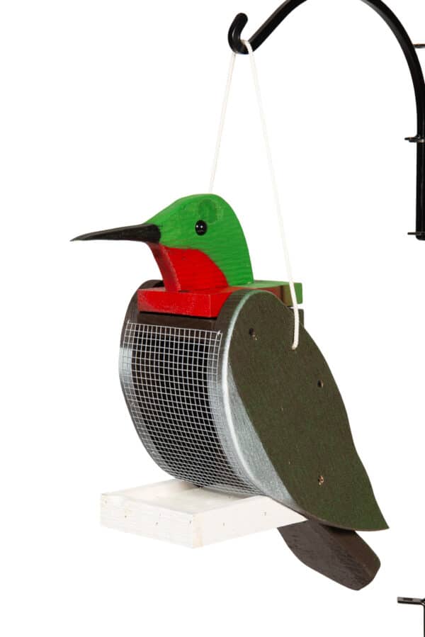 Bird feeder that looks like a hummingbird.