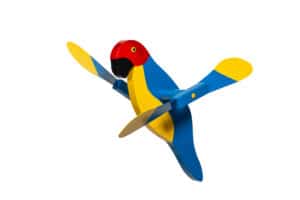 A wind spinner that looks like a macaw.