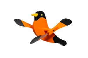 A wind spinner that looks like a Oriole.