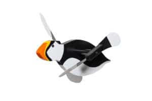 A wind spinner that looks like a puffin.