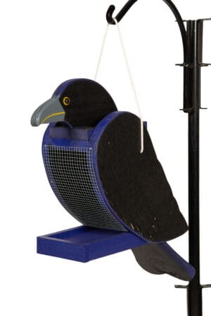 Bird feeder that looks like a raven.