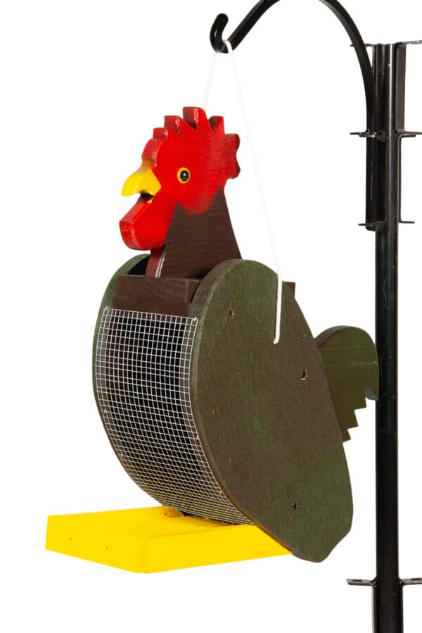 Bird feeder that looks like a rooster.