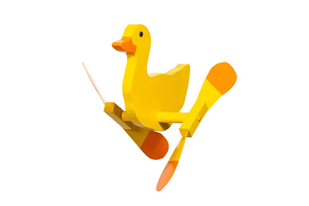 A wind spinner that looks like a duck.
