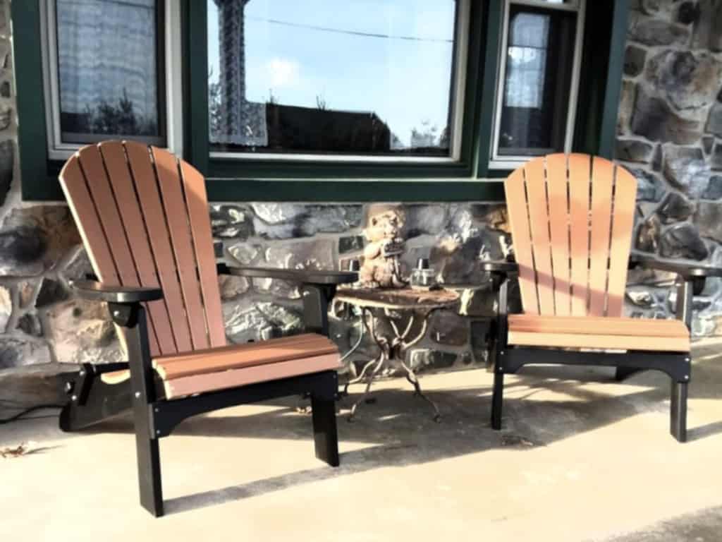Adirondack chairs on front porch.